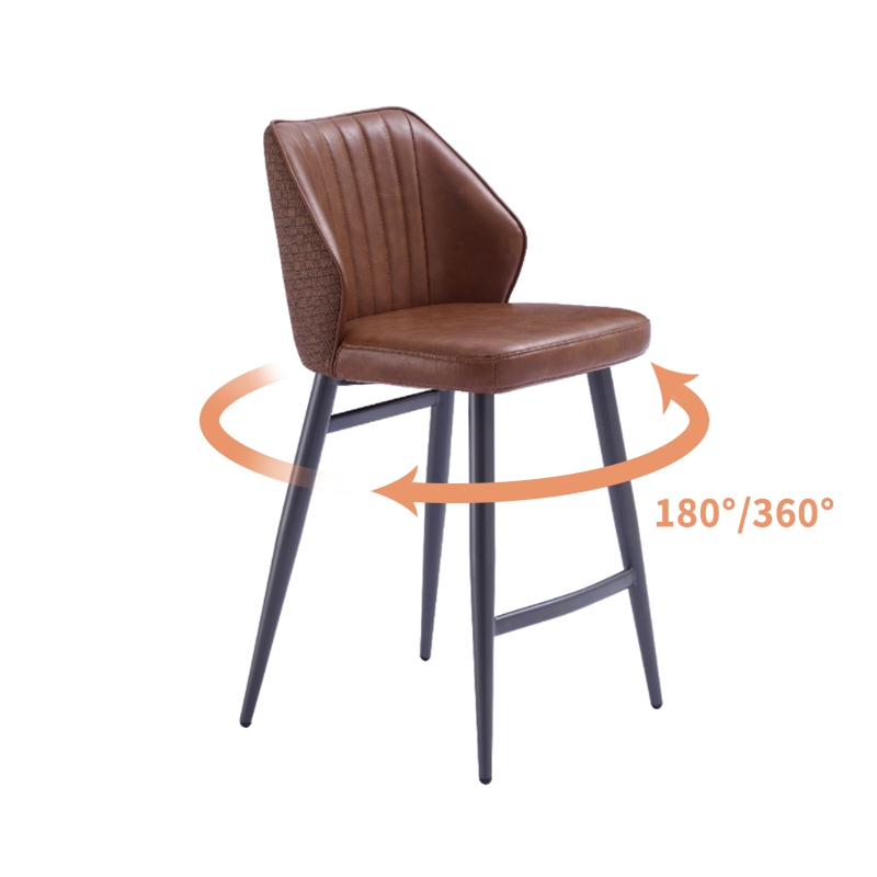 Modern Brown Upholstered Swivel Bar Stools